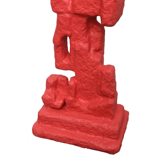 Red Totem Molded Fiberglass and Plaster of Paris Abstract Floor Life Size Indoor Sculpture For Sale - Image 4 of 9