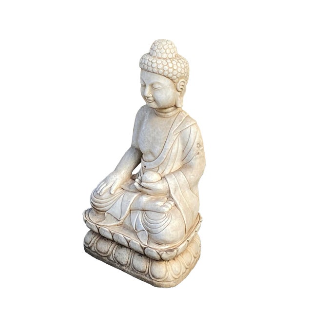 Chinese Oriental Distressed White Marble Stone Carved Sitting Buddha For Sale In San Francisco - Image 6 of 7