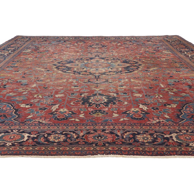Rustic Late 19th Century Antique Persian Serapi Rug - 08'08 X 11'07. For Sale - Image 3 of 9