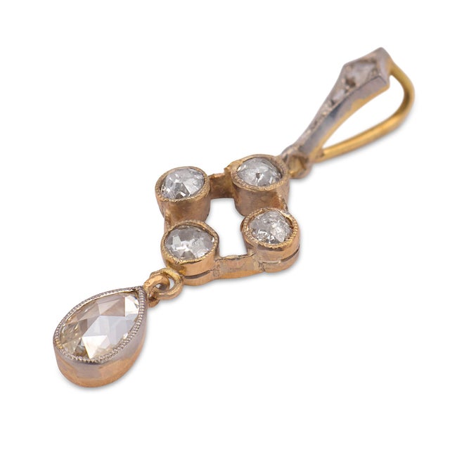 late 19th Century Victorian Rose Cut Diamond Drop 14k Yellow Gold Pendant For Sale - Image 4 of 6