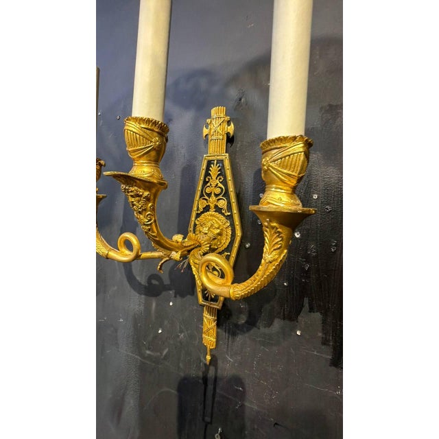 1920s 1920 French Empire Style Bronze Sconces With Lion Heads - a Pair For Sale - Image 5 of 12