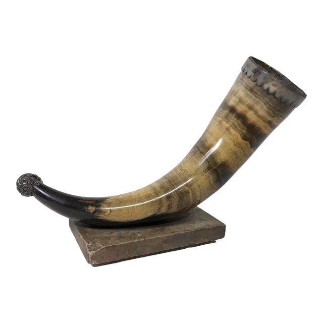 Antique Horn Vase With Stone Base For Sale