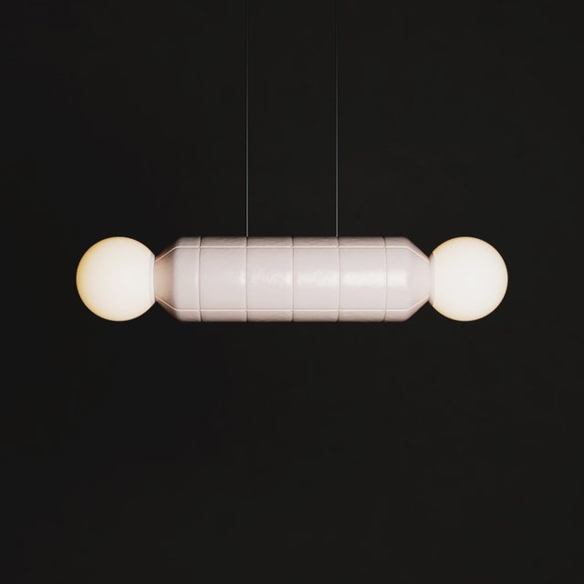 Not Yet Made - Made To Order Modern Horizontal Pendant Light With Ceramic Base – Pink – Handcrafted For Sale - Image 5 of 6
