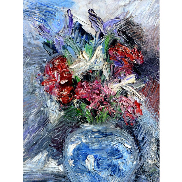 American Impressionistic Blue Vase With Flowers For Sale - Image 3 of 4