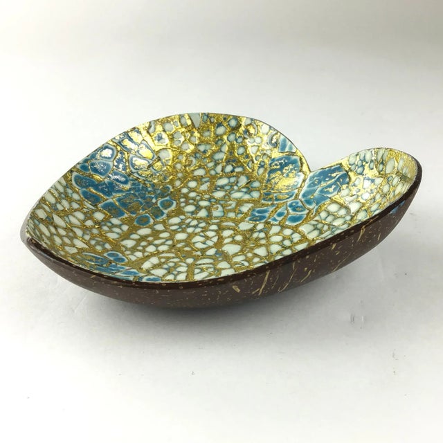 Artisan Painted Abstract Heart Shape Coconut Trinket Dish For Sale - Image 12 of 12