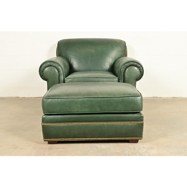 Century Furniture Art Deco Studded Leather Lounge Chair With Ottoman For Sale In South Bend - Image 6 of 12
