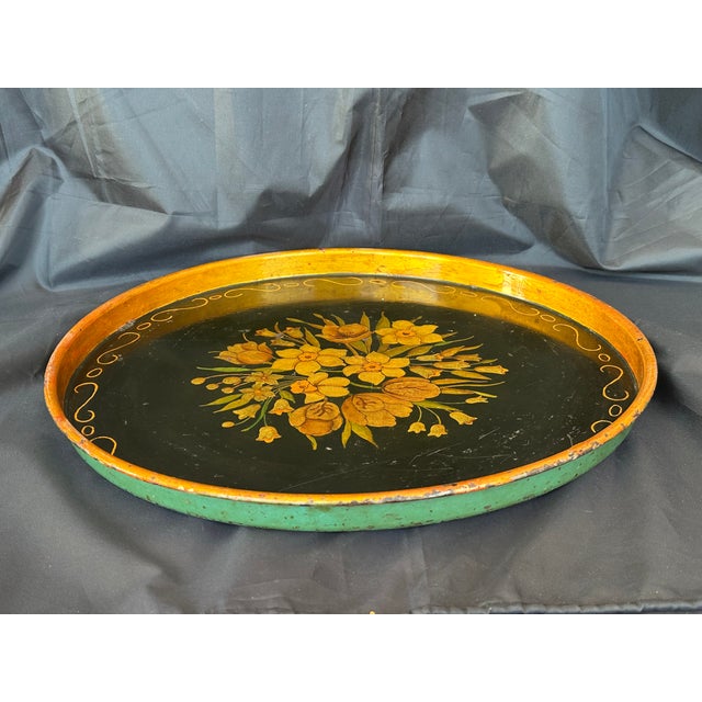 Late 19th Century Hand Painted Metal Tole Tray For Sale - Image 10 of 13