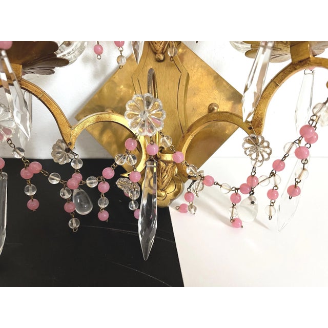 Midcentury French Crystal Sconces - a Pair For Sale - Image 6 of 14