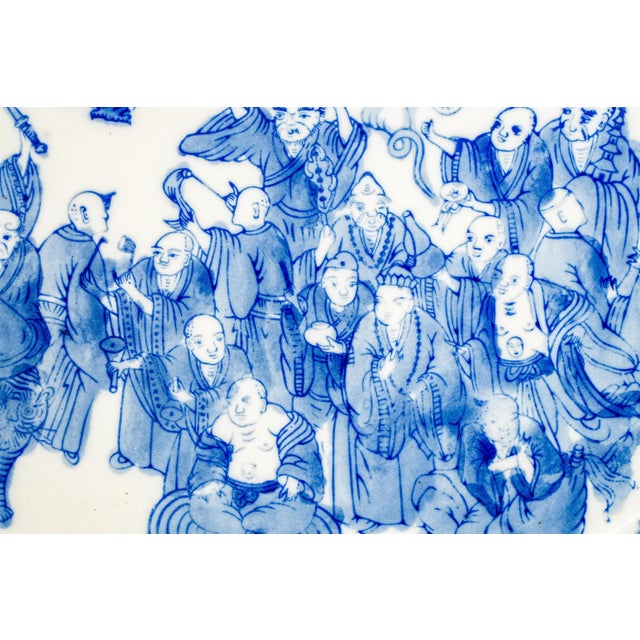 Ceramic 1980s Beautiful Vintage Blue and White Chinese Asian Hand Painted Porcelain Platter Tray For Sale - Image 7 of 9