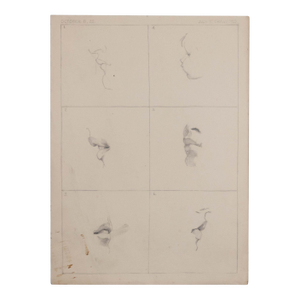 Unframed Signed 1925 Drawing Study of Facial Profiles by Canadian Artist Julia T. Crawford,