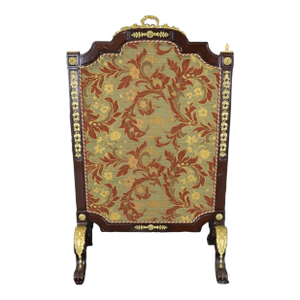 Bronze Mounted Upholstered French Carved Belle Epoque Firescreen Circa 1880s