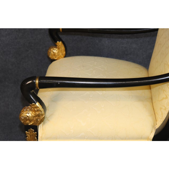 Textile Set 12 Louis XVI Style Ebonized and Gilt Dining Chairs For Sale - Image 7 of 13