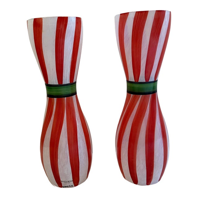 Pair of 1980s Kosta Boda Hand Painted Vases For Sale