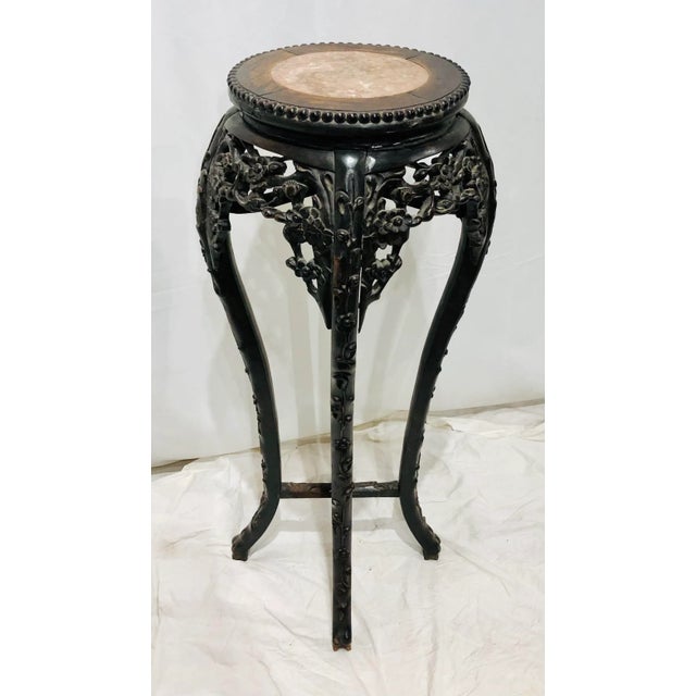 Antique Asian Plant Stand Table With Marble Top For Sale - Image 9 of 9