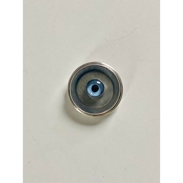 Sterling Silver Evil Eye Brooch Pin Amulet Wood Display Pedestal (Cabinet of Curiosities) For Sale - Image 10 of 11
