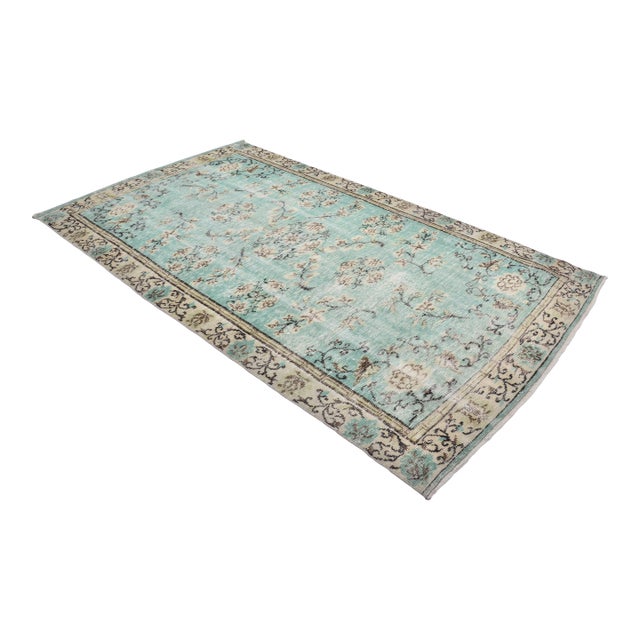 1950s Green Geometric Oushak Area Carpet For Sale