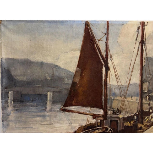 1950s Jean Darignan, Fishing Boat, Oil Painting on Canvas For Sale - Image 5 of 13