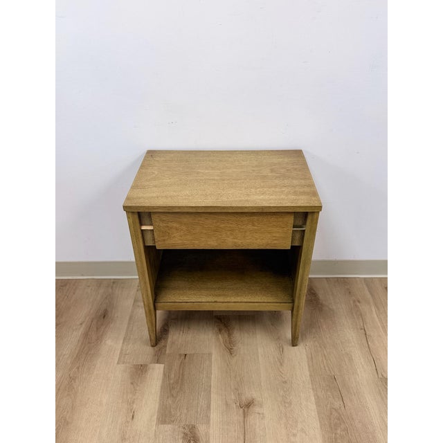 Mid Century Nightstand Single Drawer Open Cubby Gray Wood Tone Tapered Leg For Sale - Image 4 of 9