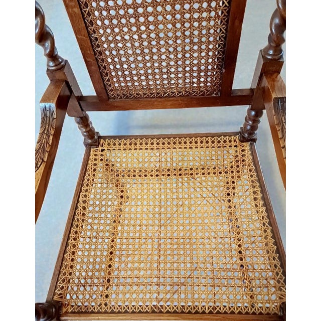 Antique Victorian Walnut Barley Twist Library Armchair with Cane Seat, 1890s For Sale - Image 9 of 12