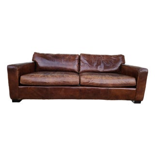 1980's Brown Leather Sofa For Sale