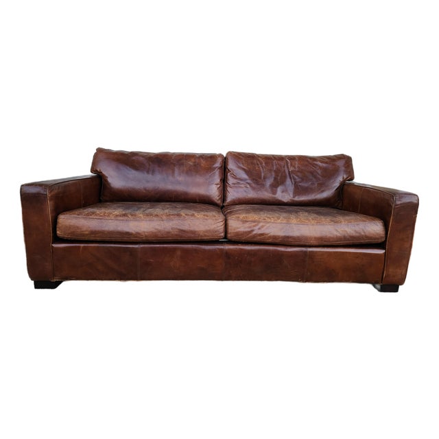 1980's Brown Leather Sofa For Sale