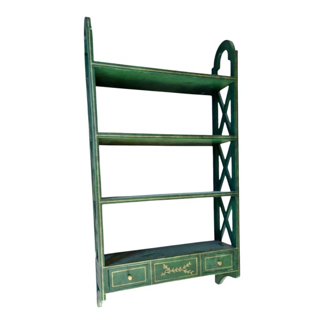 1980s Handsome Custom Made Large Green Wall-Mounted Display Shelf For Sale