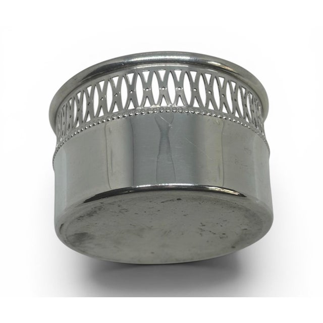 Vintage Eastern Pewter 3 3/4” Wine or Champagne Bottle Coaster Reticulated Pierced Lattice Gallery Rim For Sale In Washington DC - Image 6 of 11