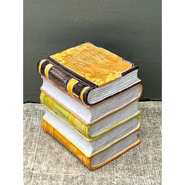Vintage Italian Glazed Ceramic Books Low Stool For Sale In West Palm - Image 6 of 18