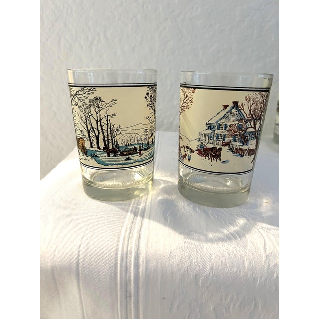 English Vintage Currier & Ives Winter Scene Tumblers, Set of 11 For Sale - Image 3 of 5