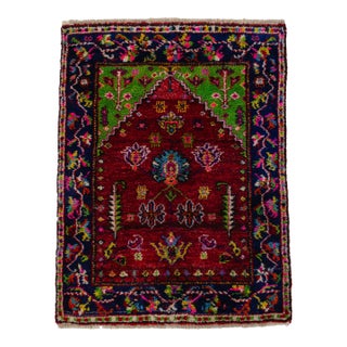 Vintage Hand-Knotted Turkish Rug Prayer Rug Ultra Soft Wool Rug Wall Decor Religious Tapestry 3x4 Ft Approx For Sale