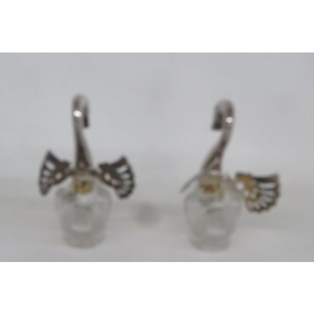 Italy Silver Plate Swan Salt Cellars With Crystal Body and Spoons 4639b For Sale - Image 4 of 13