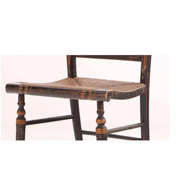 Early 19th Century Set of Ten Hitchcock Ebonized Ladderback Dining Chairs With Rush Seats, 19th Century For Sale - Image 5 of 7