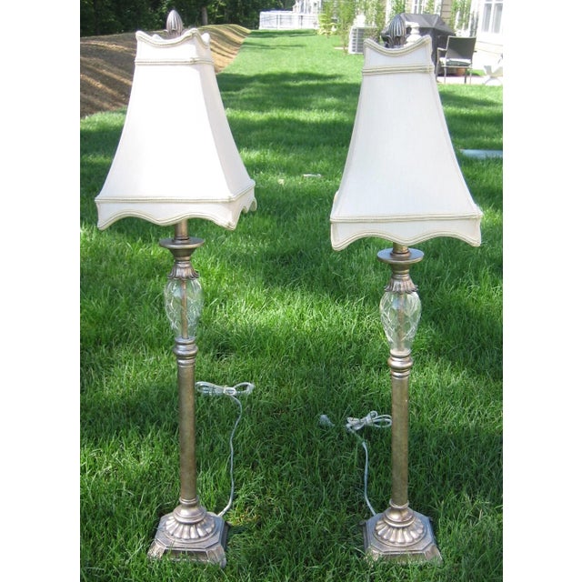 Crystal and Metal Candlestick Lamps With Linen Shades a Pair Chairish