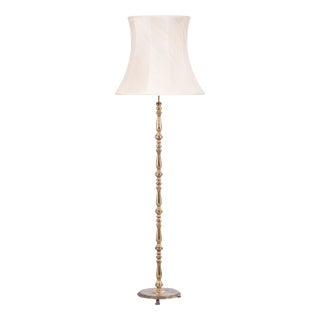 Vintage Danish Brass Floor Lamp with Original Shade, 1960s For Sale