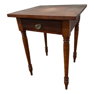 Mid 19th Century Sheraton American Birds Eye Maple Legged Cherry One Drawer Stand For Sale