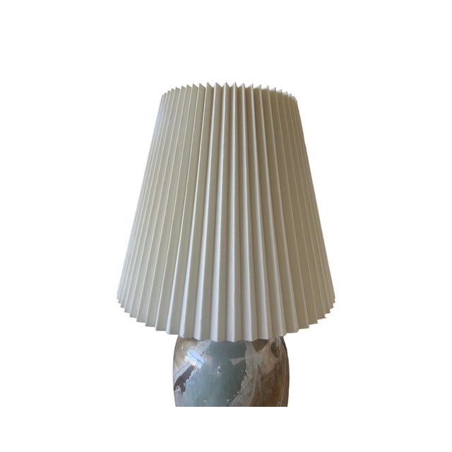Vintage Mid Century Modern Pair of 1970s Postmodern Ceramic Table Lamps Shades Faux Marble For Sale In Palm Springs - Image 6 of 8