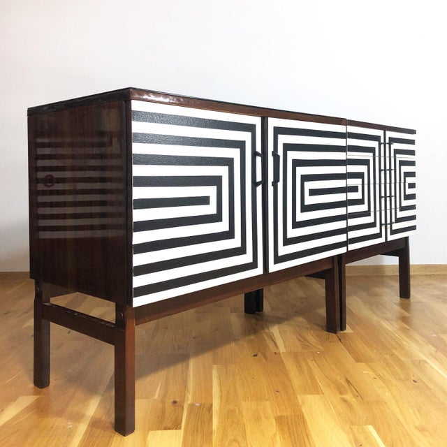 Polish Modular Sideboard with Op Art Motif in Glass, 1970, Set of 2 For Sale - Image 10 of 18