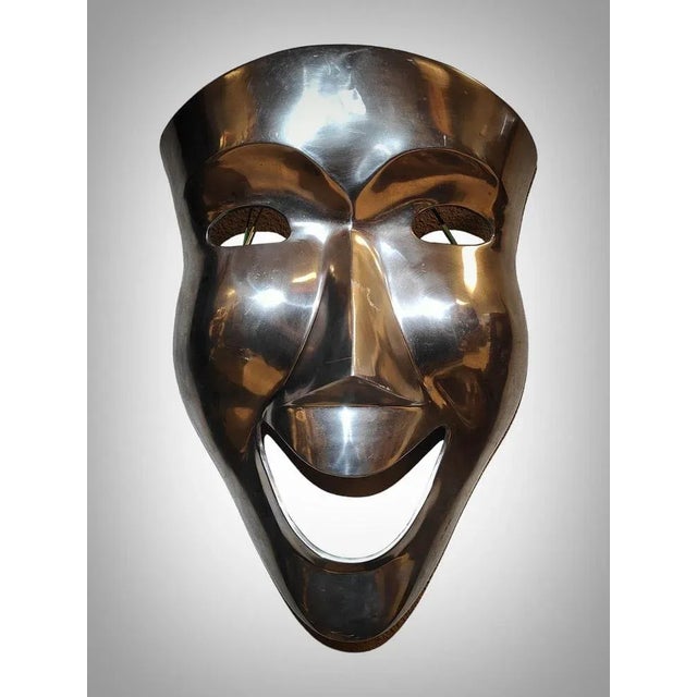 Large Polished Metal Decorative Mask, 1950s For Sale - Image 4 of 8