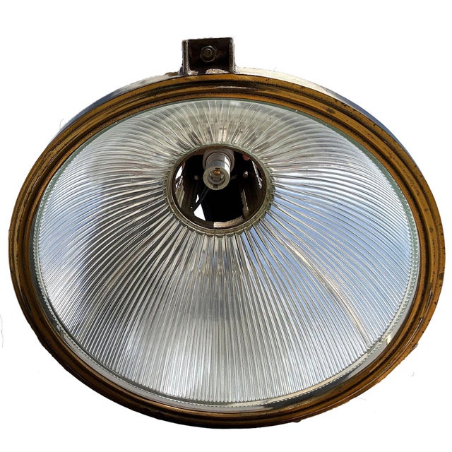 Mid 20th Century Rare Brass Plated Holophane Industrial Hanging Pendant Light For Sale In Los Angeles - Image 6 of 7