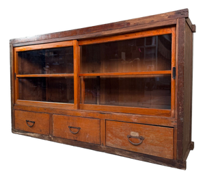 Antique Japanese Shop Counter with Glass Display and Drawers, 1920s