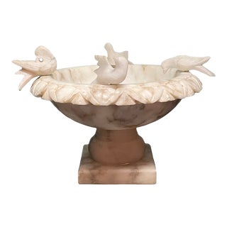 Mid 20th Century Italian Alabaster Bird Bath and Marble Pedestal Bowl With Removable Birds For Sale