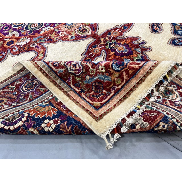 Beige & Red Persian-Style Medallion Wool Rug, Natural Dyes, 5'10