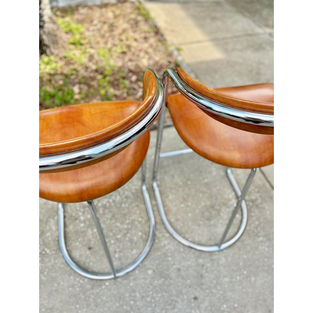 Vintage Pair of Bar Stools by Cosco Orange + Tubular Chrome Chairish