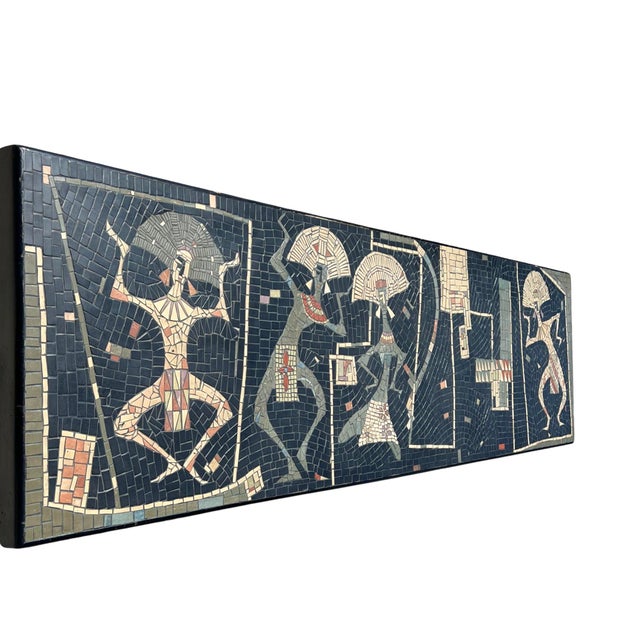 Mid-Century Modern Vintage Mid Century Modern Large Rare Aztec Mosaic Tile Art Coffee Table Wall Art Brass For Sale - Image 3 of 12