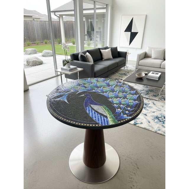 Large 48-Inch Flying Squirrels Maximalist Peacock Mosaic Table Top - Versatile Height For Sale - Image 4 of 6