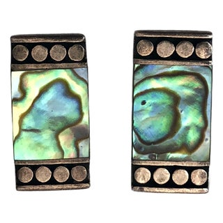 1950s Native American Abalone Sterling Clip on Earrings, A Pair For Sale