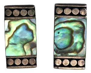 1950s Native American Abalone Sterling Clip on Earrings, A Pair
