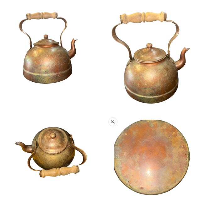 Mid-Century Modern Vintage Tagus Copper Kettle With Wooden Handle For Sale - Image 3 of 4