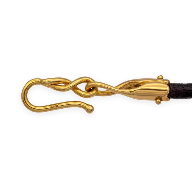 Vintage 18k Yellow Gold Baroque 22mm Pearl Pendant Leather Cord Necklace 23.5" For Sale In New York - Image 6 of 9