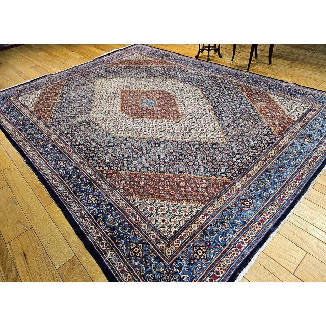 Antique Persian Tabriz Mahi Rug, Hand-Knotted Wool, Herati Geometric Pattern, Ivory & Navy, 10x13 For Sale In Chicago - Image 6 of 18